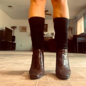 Spanish Genuine Leather and Suede Black/ Brown Snake pattern bottom Sexy Boots